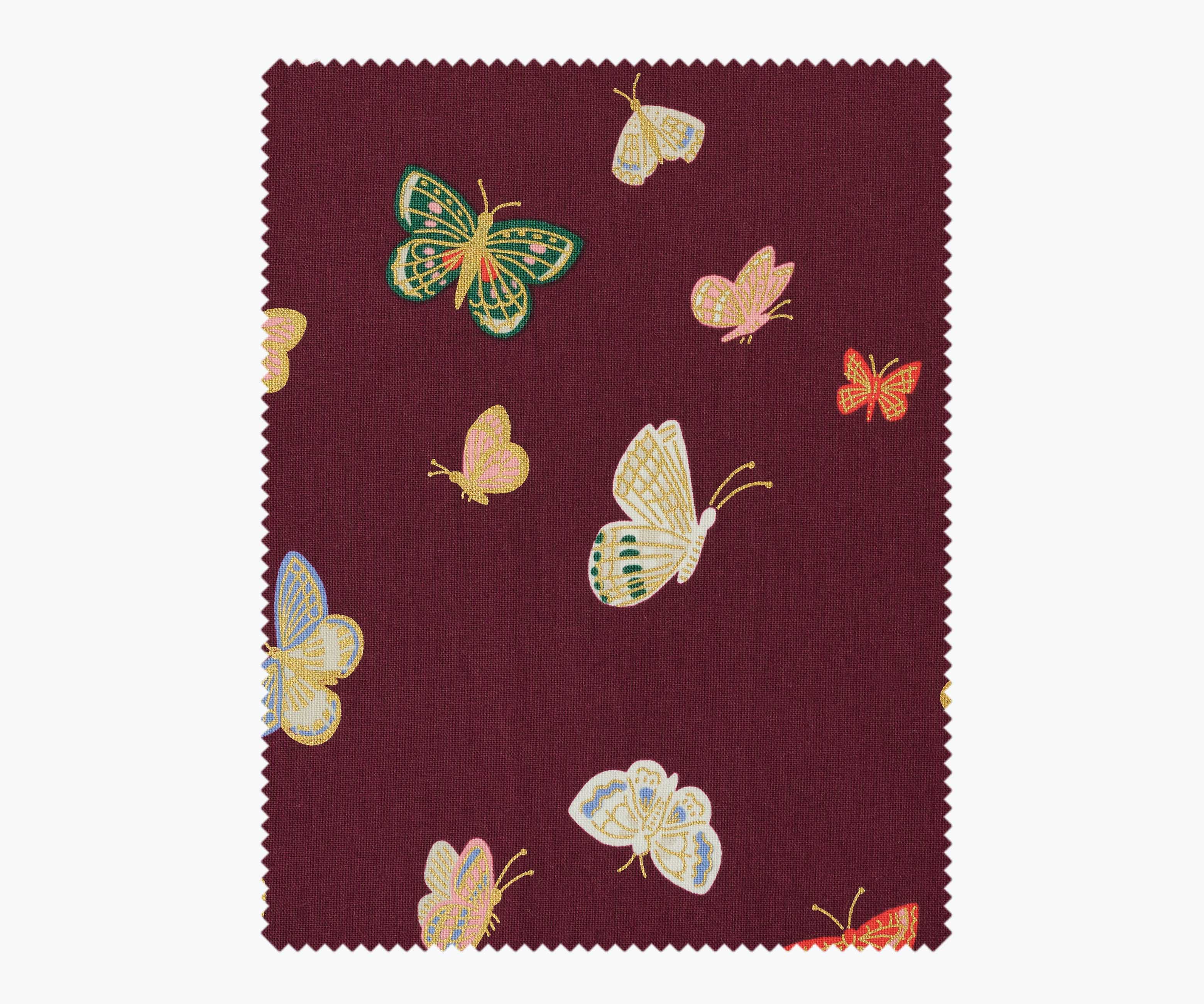 Butterfly House Canvas Metallic Fabric - Burgundy