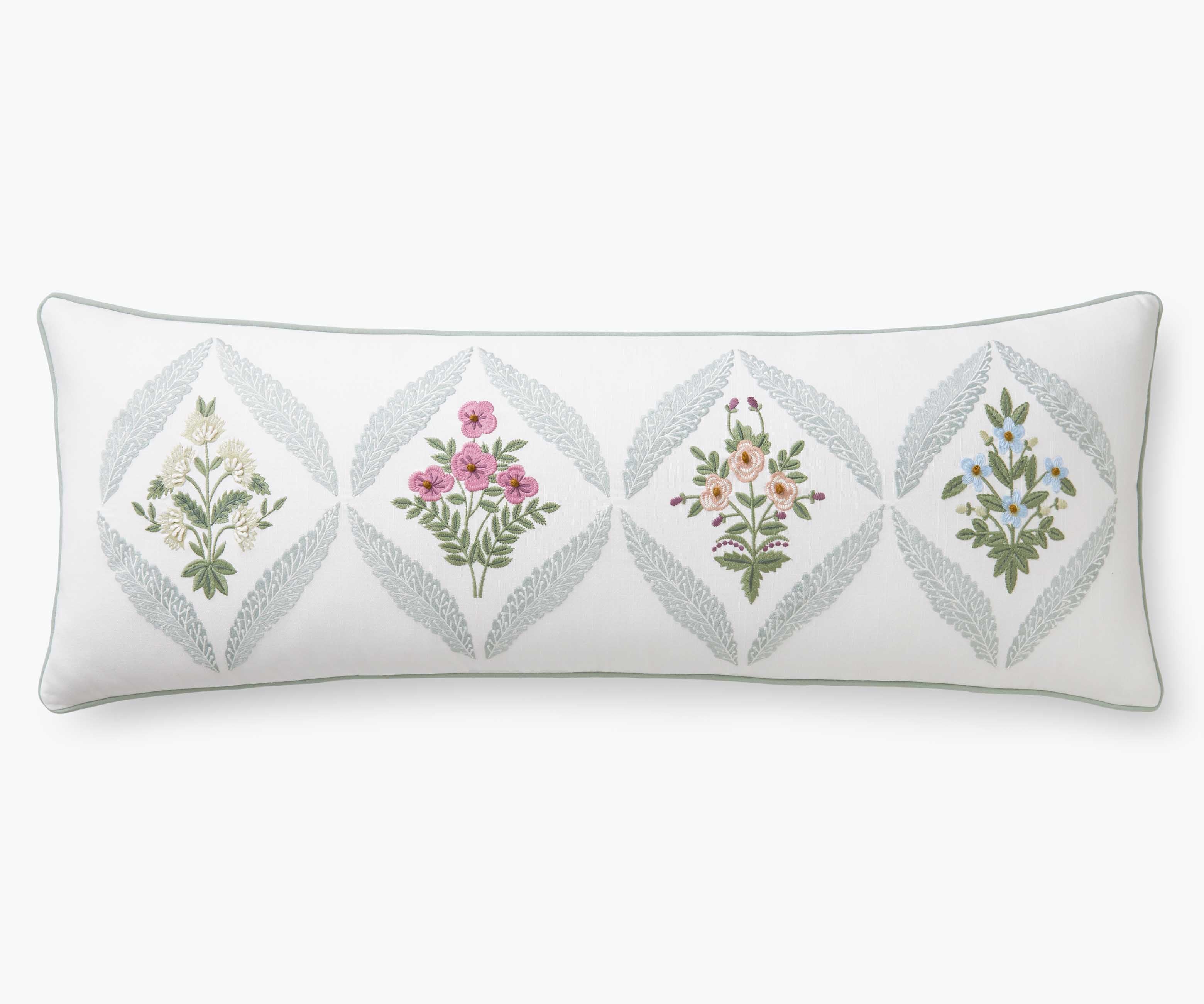 Embroidered Lumbar Pillow Cover - Estee Garden
