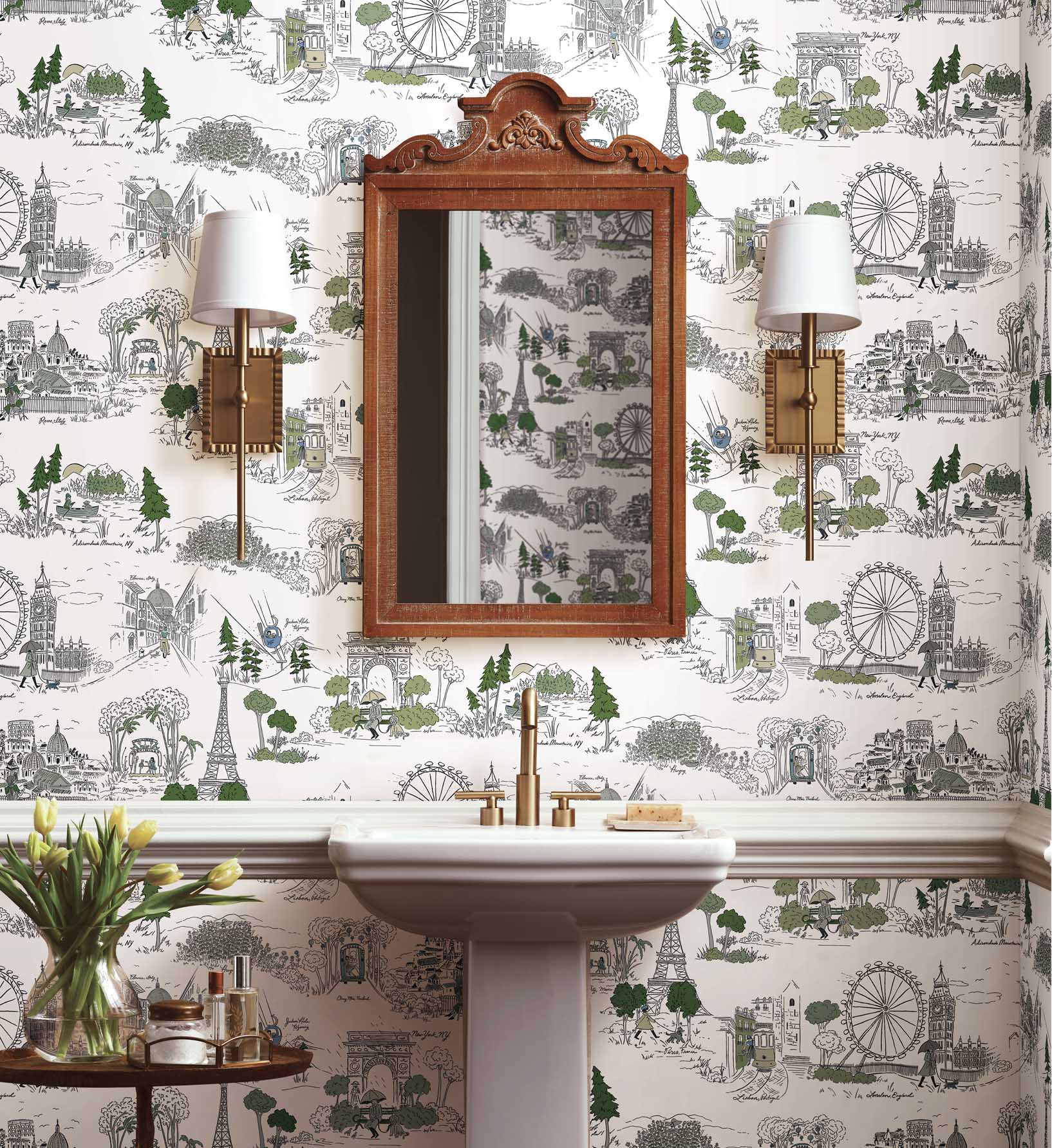 Travel Sketches Peel & Stick Wallpaper Sample - Blue Multi