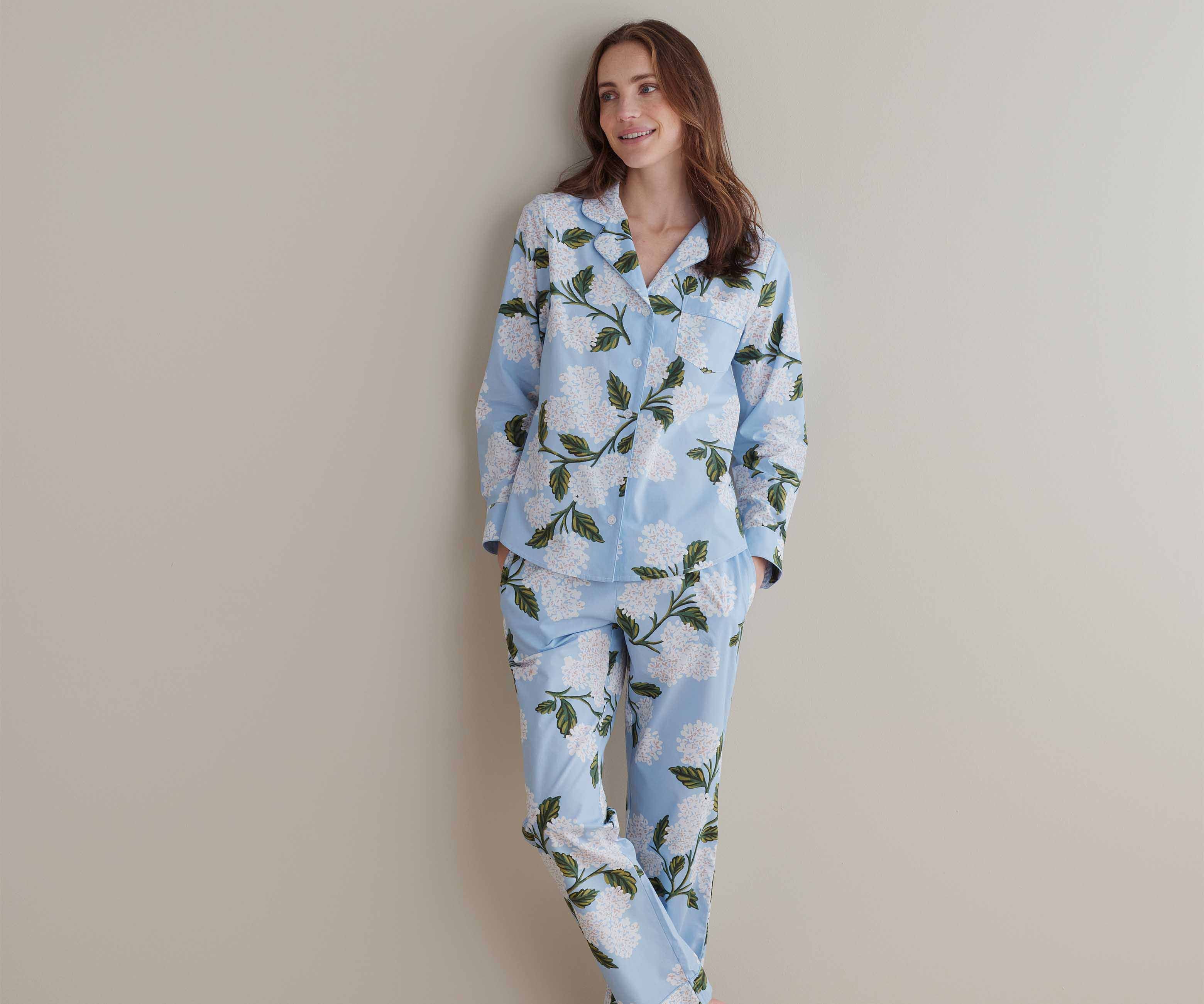 Poplin Button Front Long Set - Hydrangea