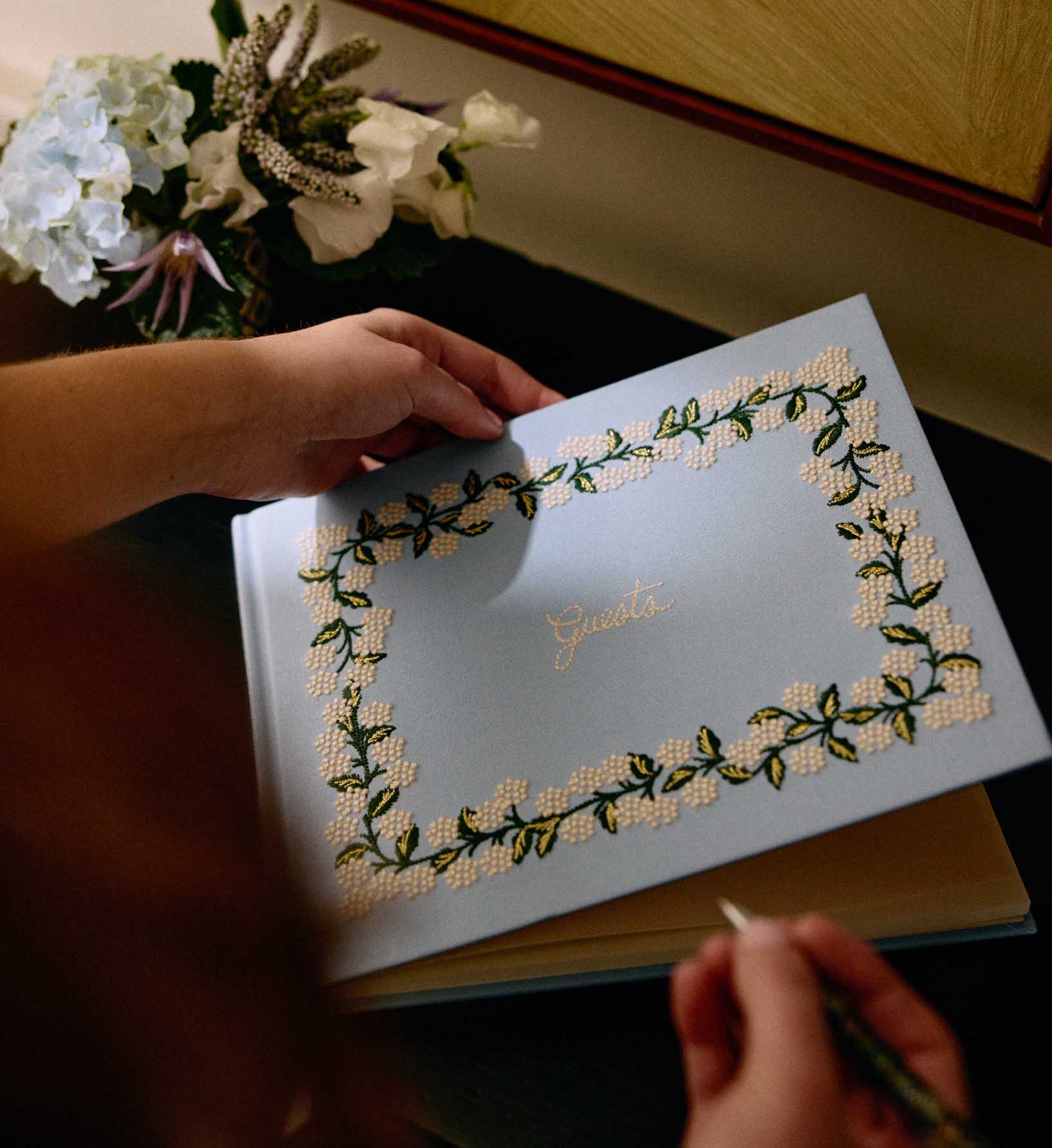 Embroidered Guest Book - Hydrangea