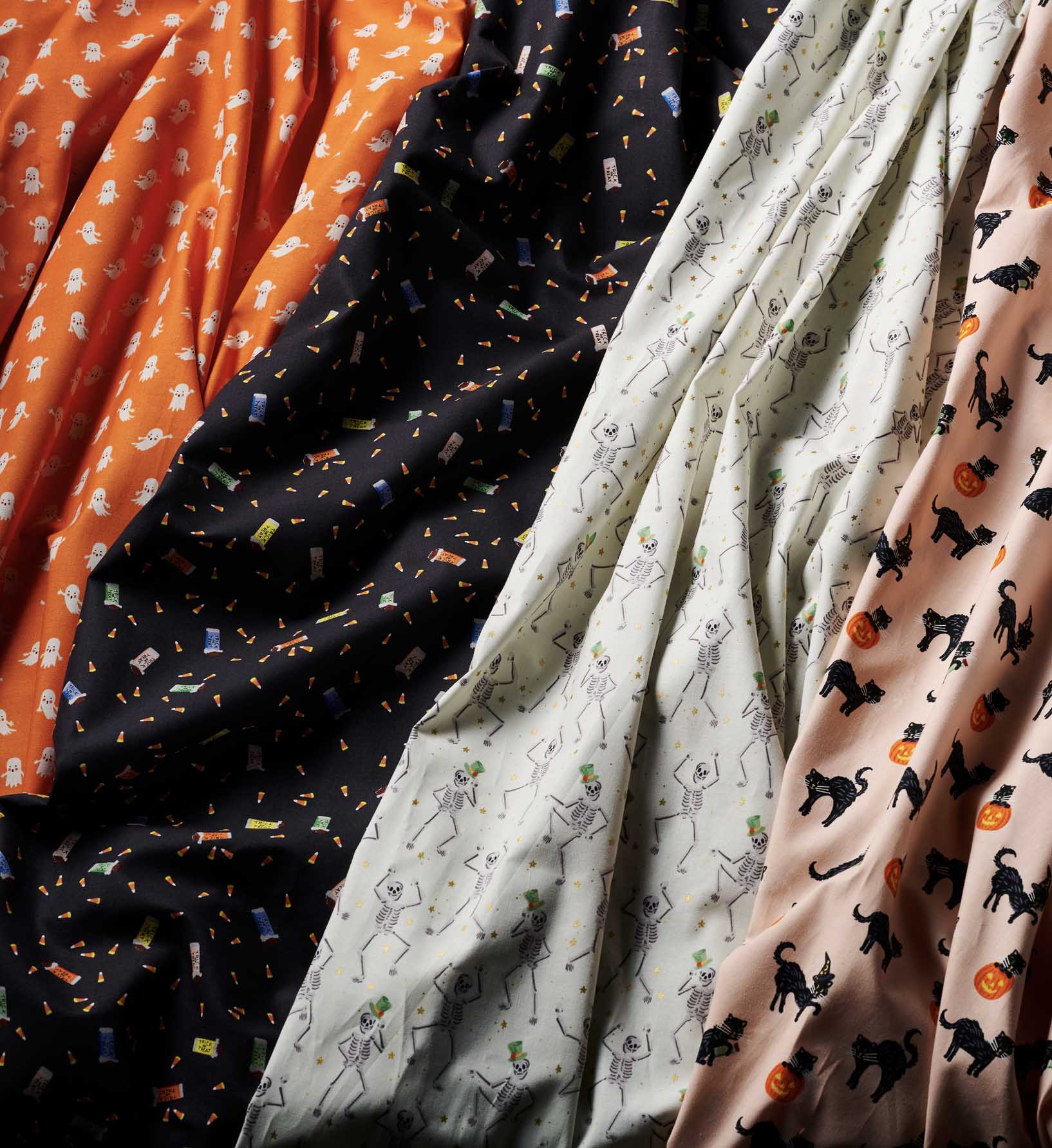 Ghosts Cotton Fabric - Orange