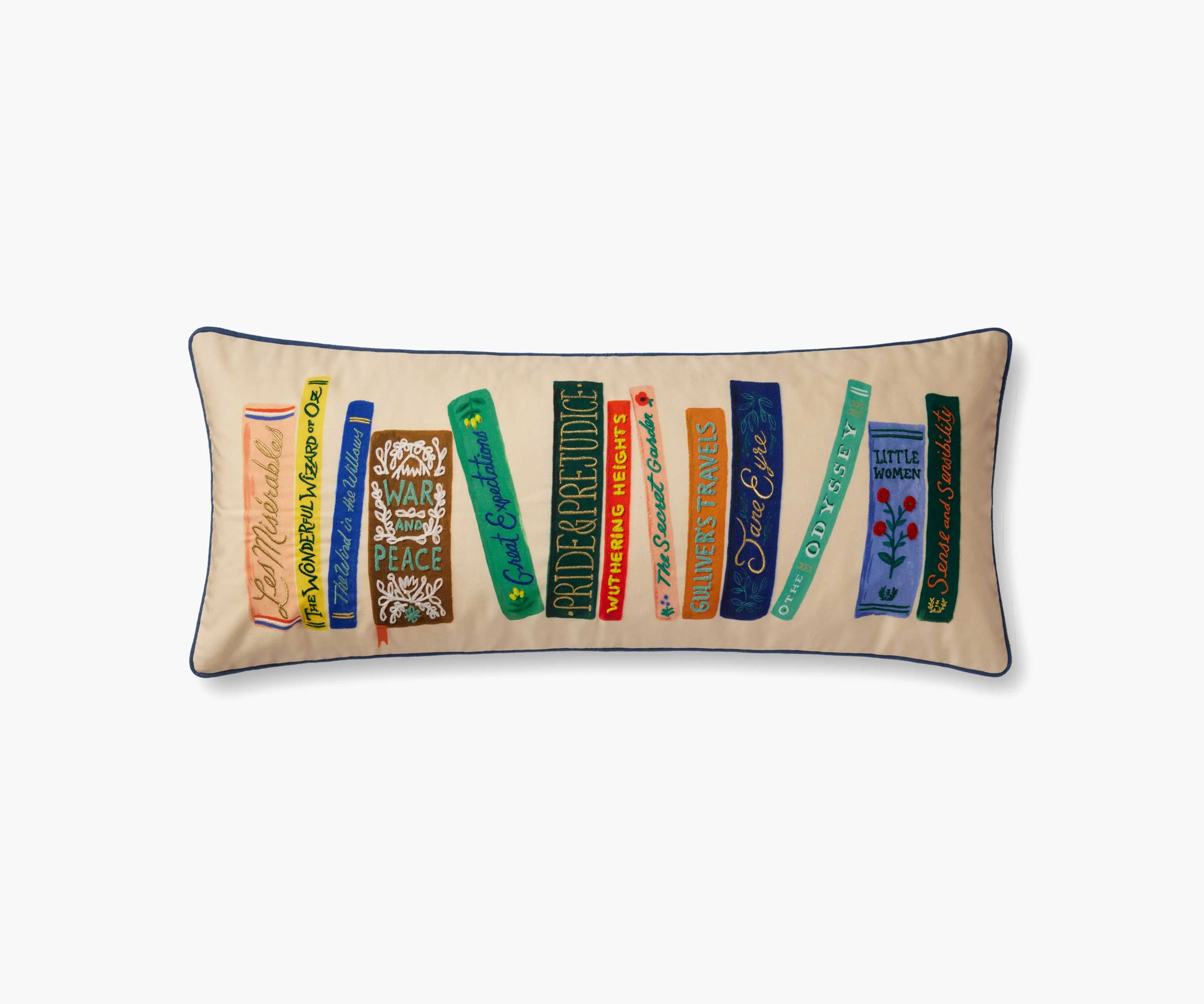 Book Club Embroidered Lumbar Pillow - Cream