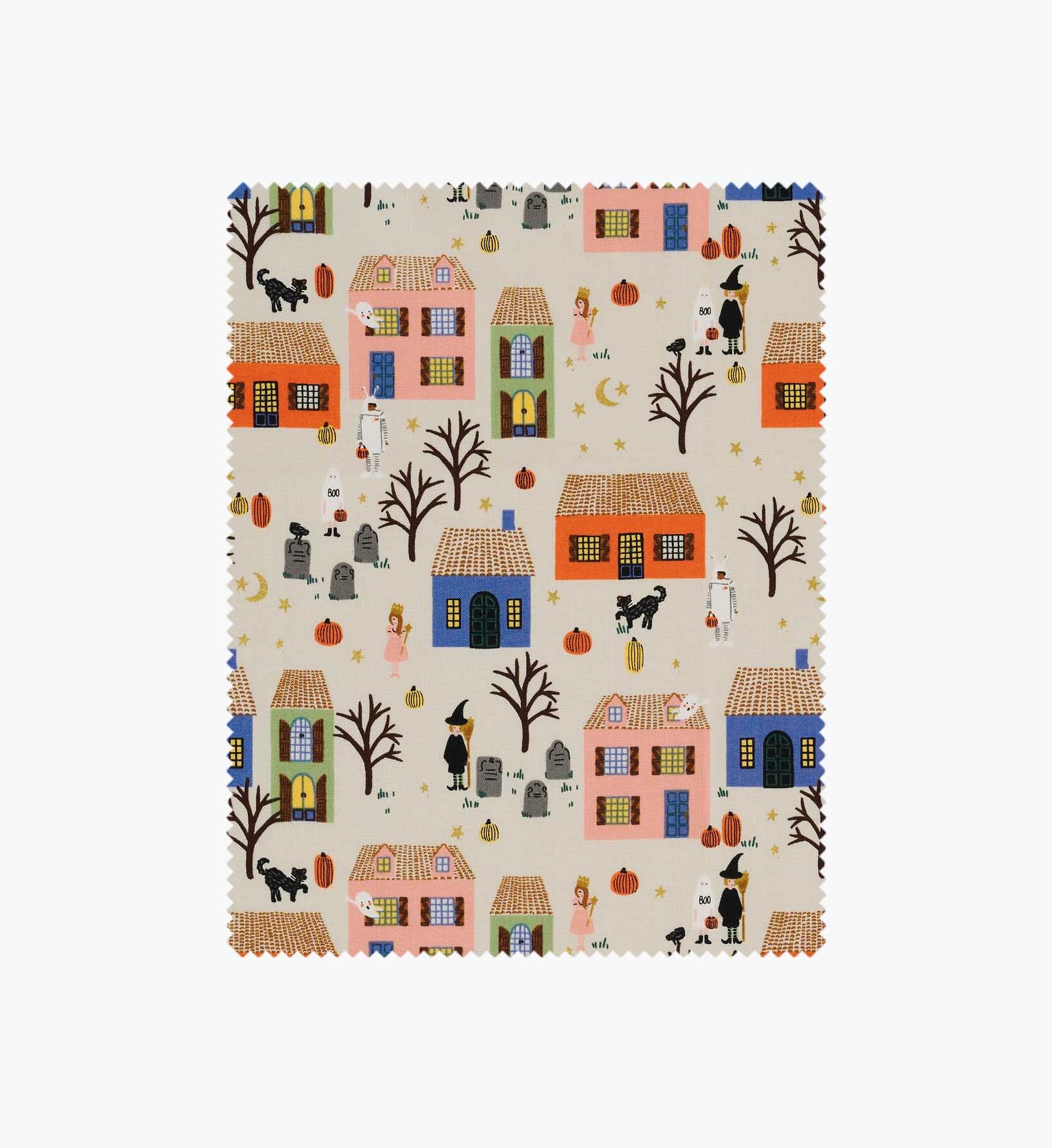 Halloween Night Cotton Metallic Fabric - Linen and Gold