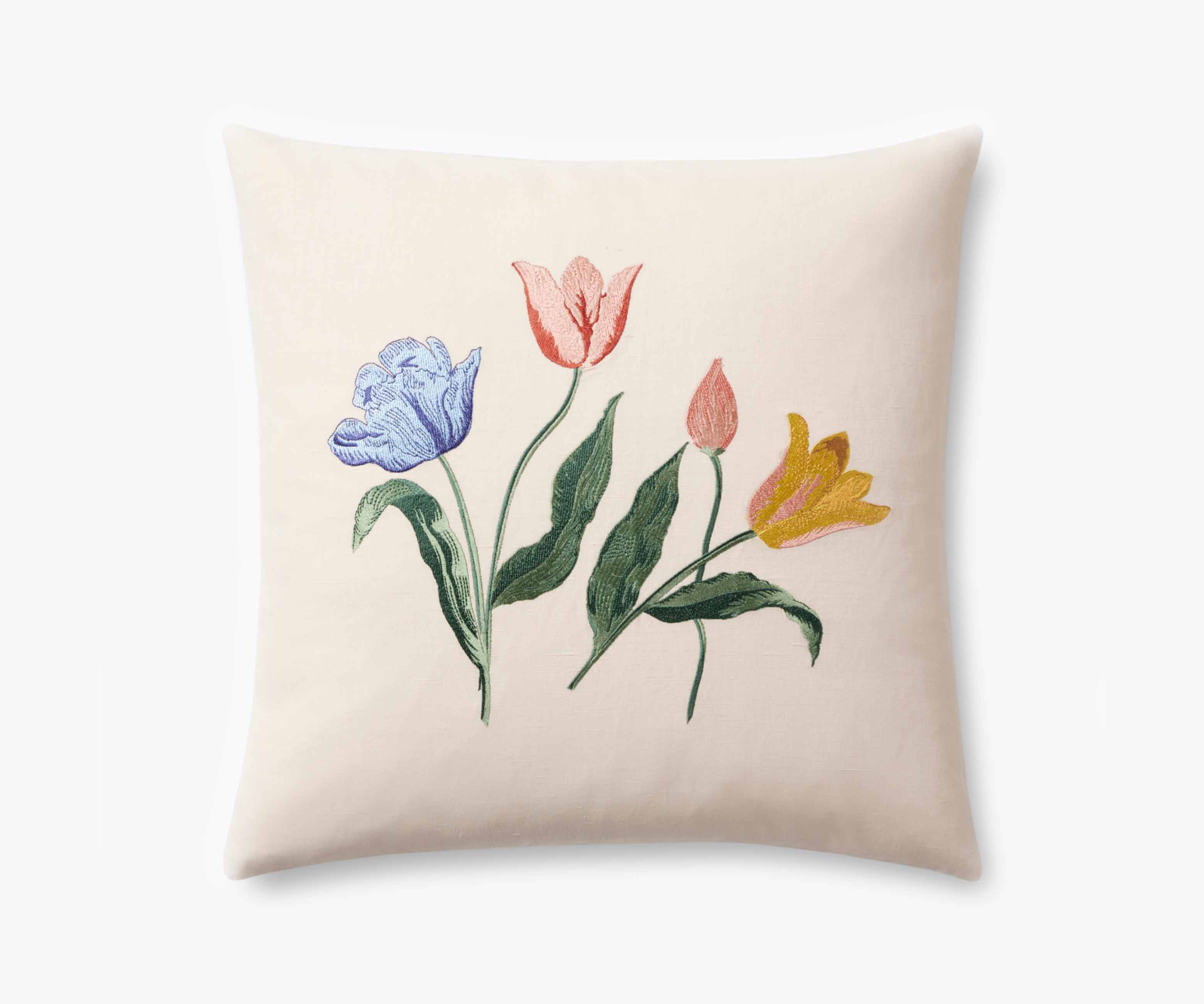 Tulips Embroidered Pillow - Multi