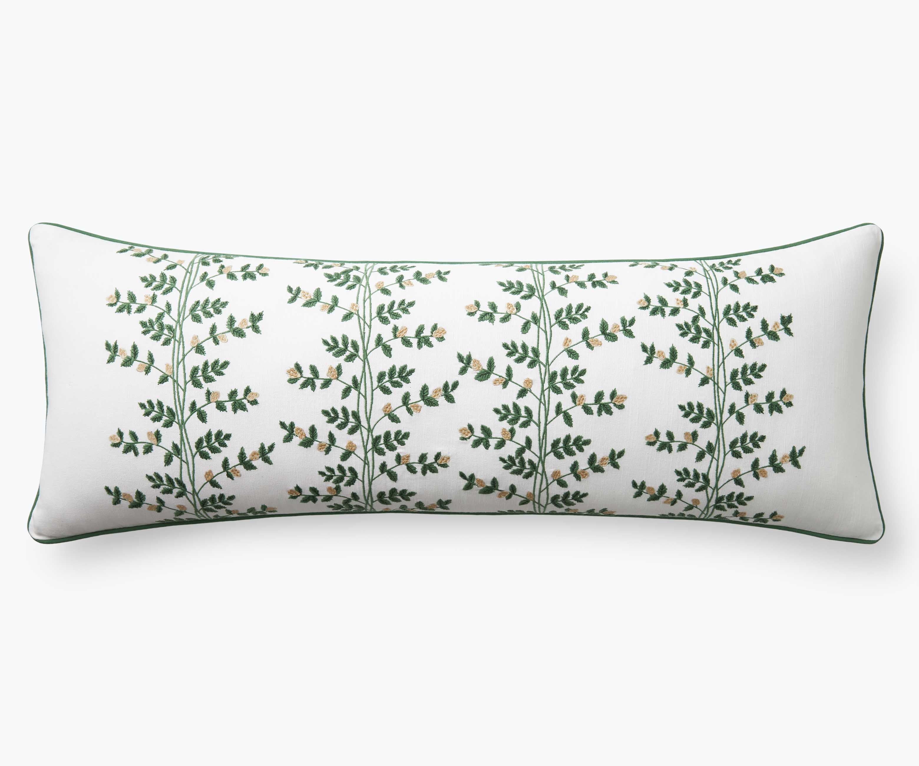 Embroidered Lumbar Pillow Cover - Climbing Vines White