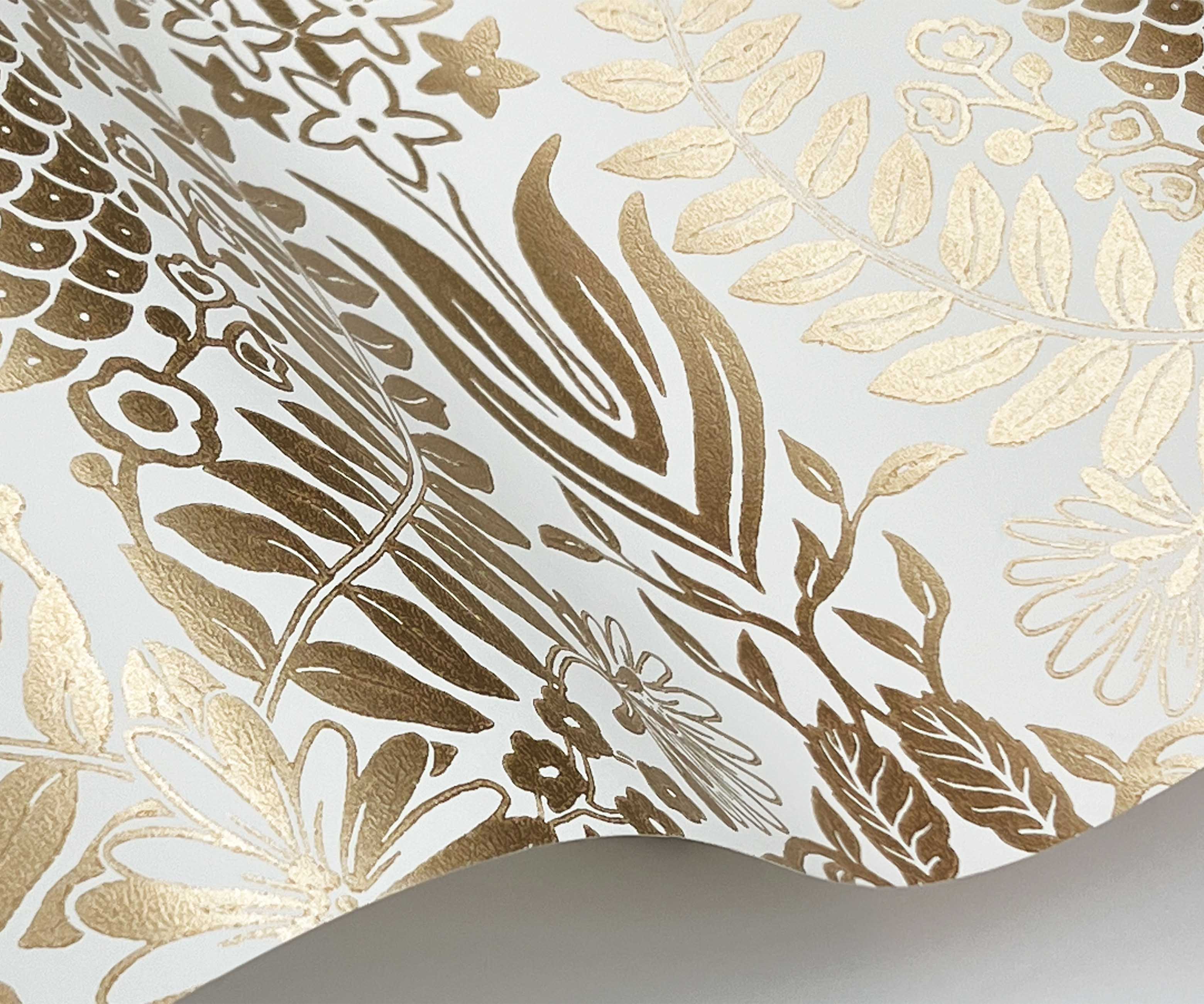 Pineapple Damask Wallpaper Sample - White & Metallic Gold