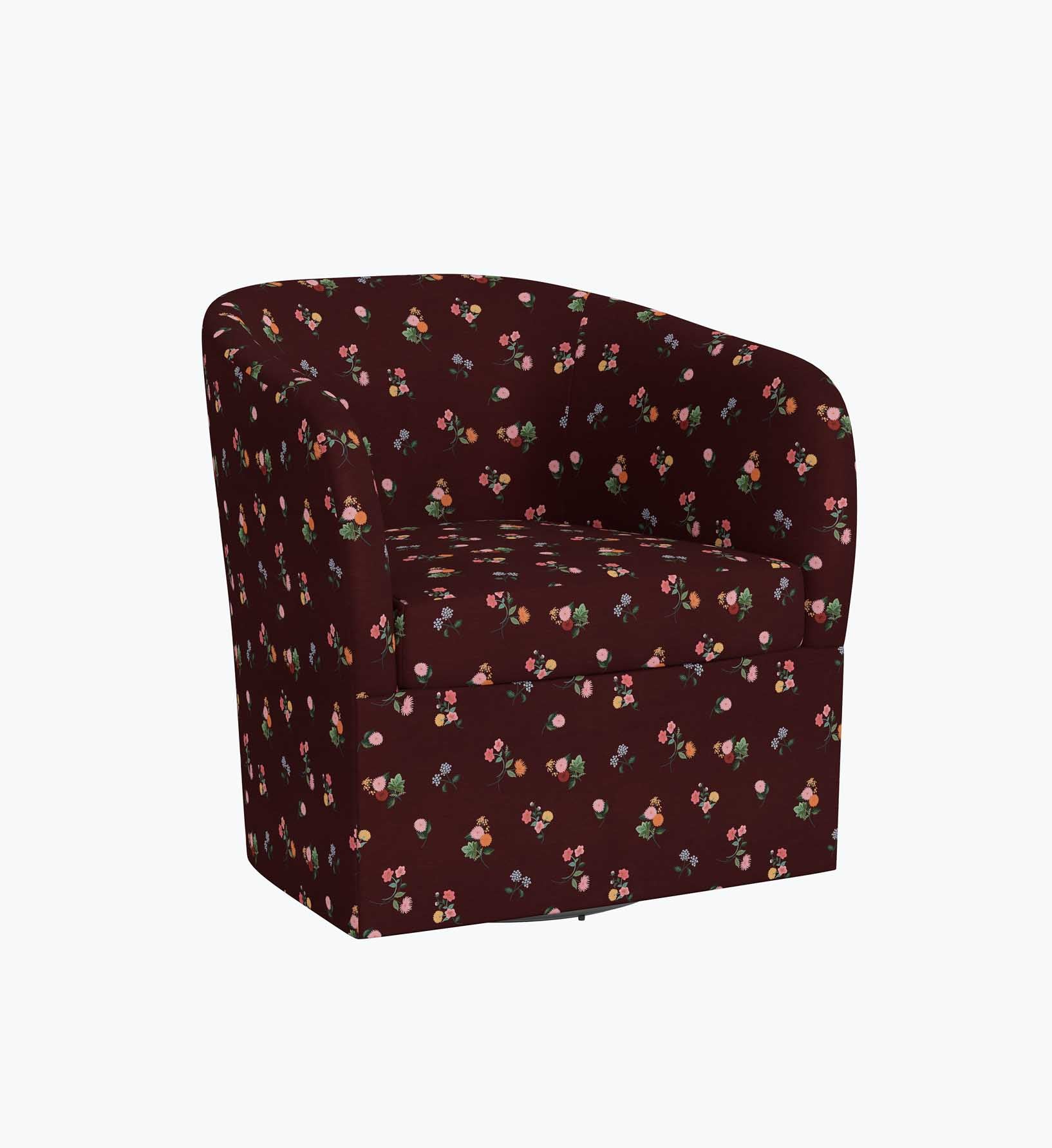Pembroke Swivel Chair - Ditsy Dahlia Burgundy
