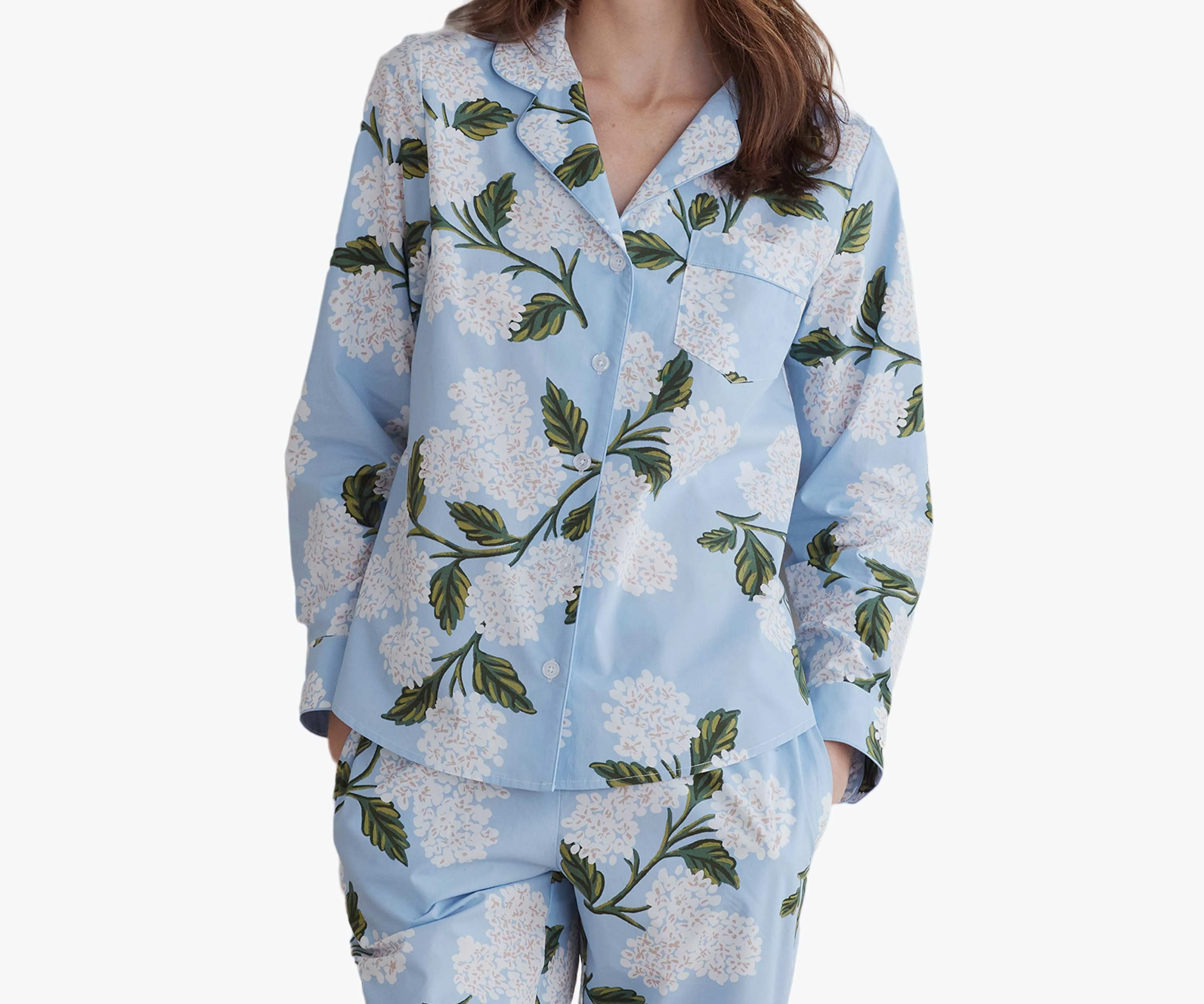 Poplin Button Front Long Set - Hydrangea