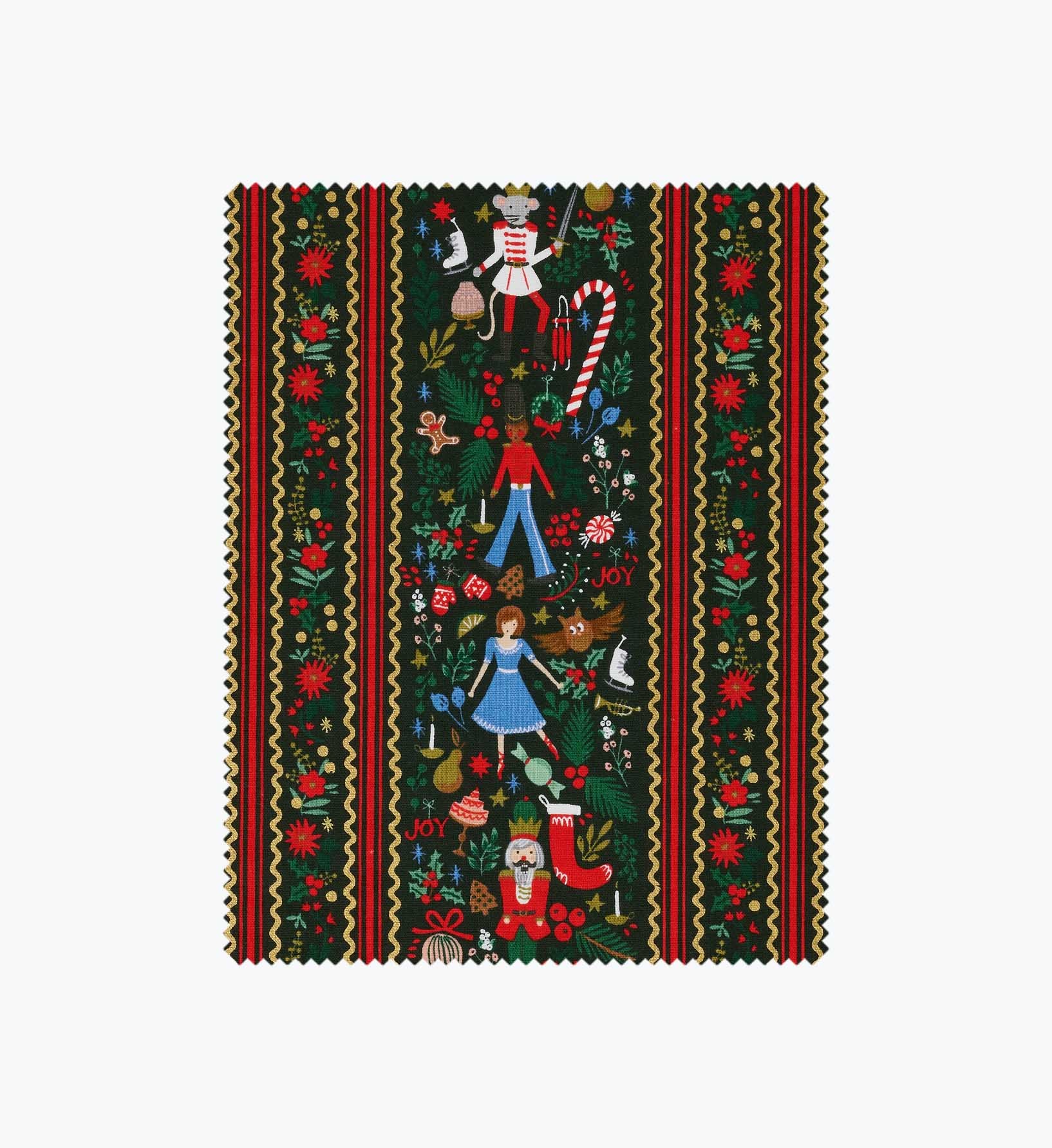 Holly Jolly Nutcracker Canvas Metallic Fabric -  Evergreen and Gold