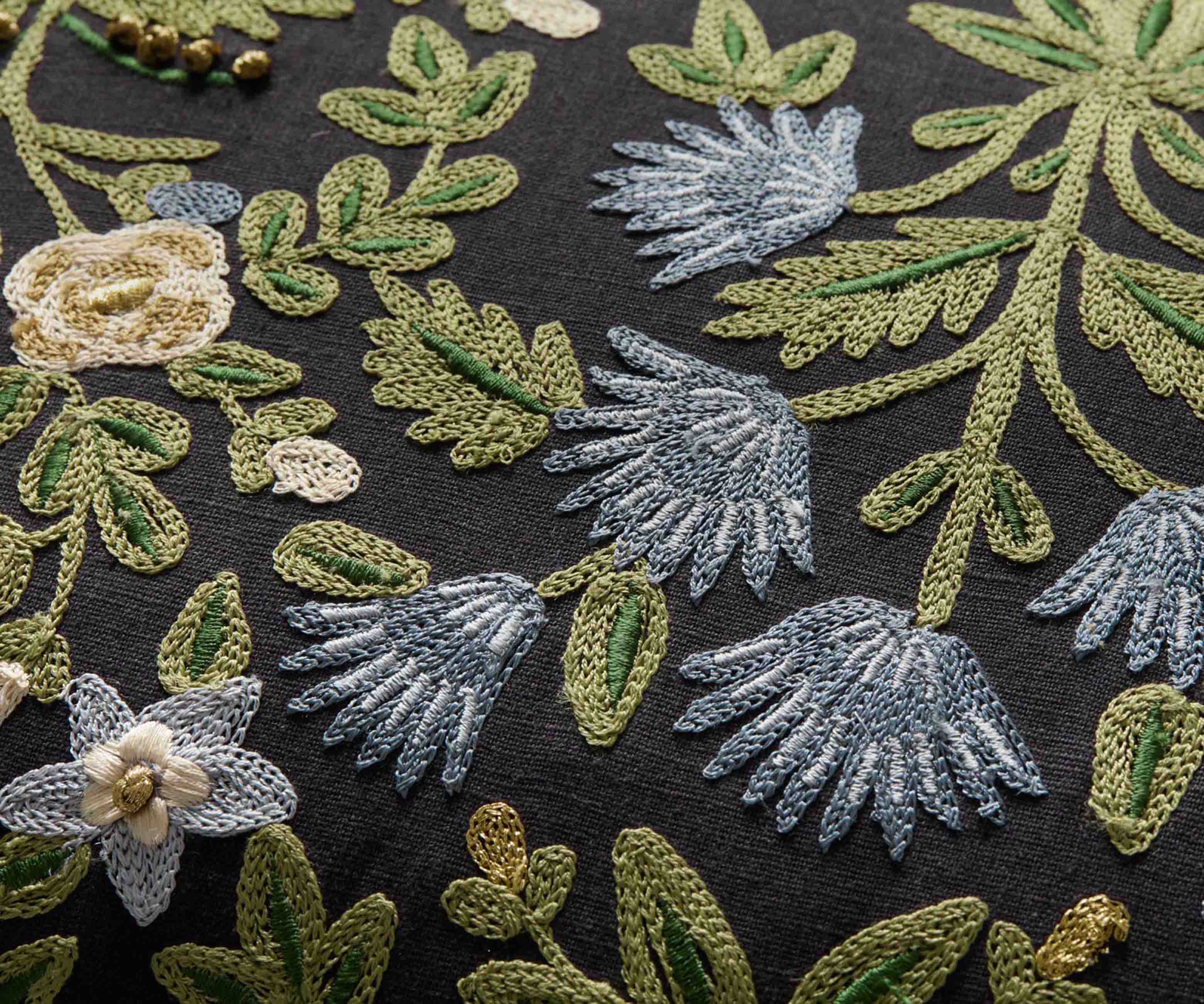 Mughal Rose Embroidered Lumbar Pillow - Black